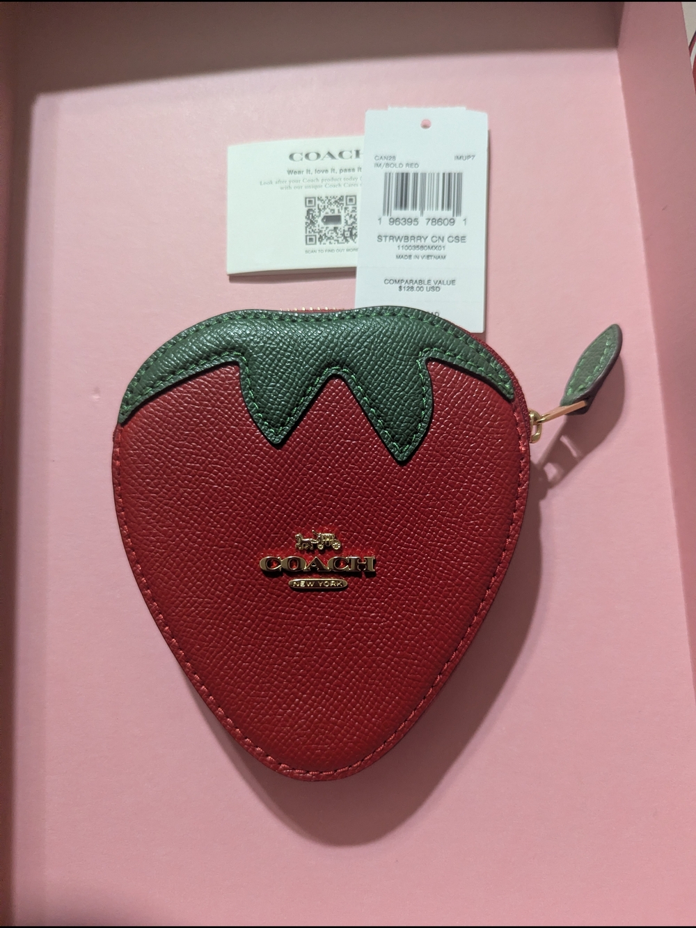 Coach Strawberry Coin Case - Red & Green